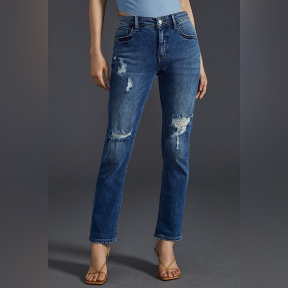 Pilcro by Anthropologie Mid-Rise Boyfriend Jeans Medium Blue Distressed Size 28 - Picture 1 of 13